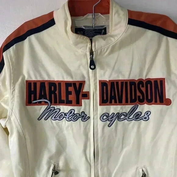 Harley Davidson cream embroidered spell out jacket - Picture 3 of 11